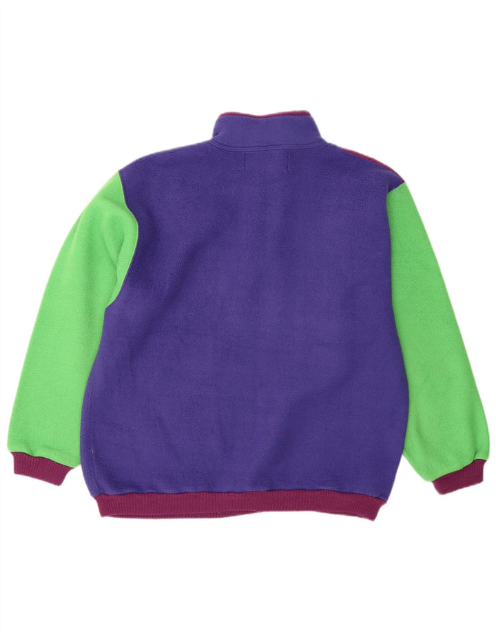 Vintage Herren-Fleecepullover mit Knopfkragen, klein, mehrfarbig, Farbblock