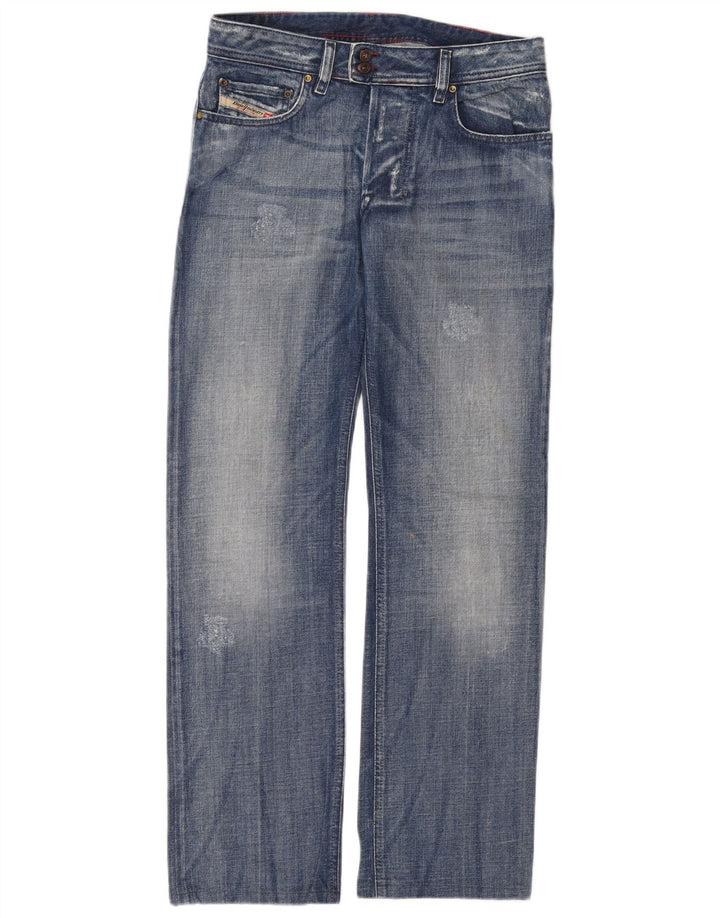 DIESEL Herren Distressed Straight Jeans W30 L31 Blaue Baumwolle