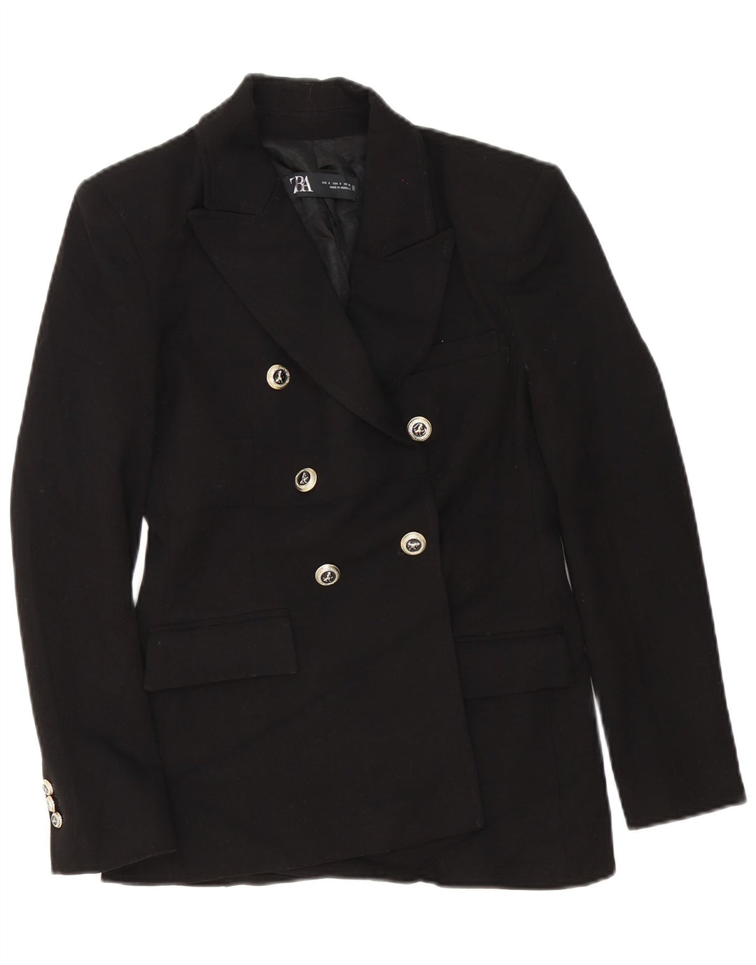 Zweireihiger Blazer für Damen von Zara, Gr. 10, Größe S, Schwarz, Polyester