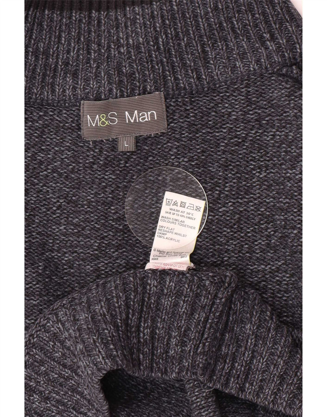 Marks & Spencer Herren-Pullover mit Knopfkragen, groß, Marineblau meliert