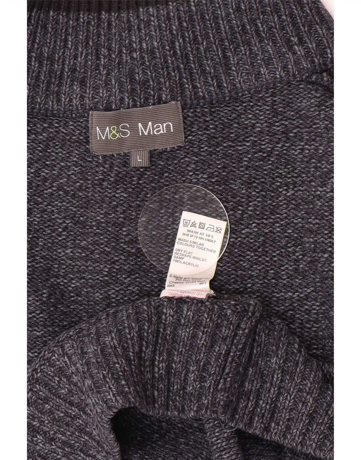 Marks & Spencer Herren-Pullover mit Knopfkragen, groß, Marineblau meliert