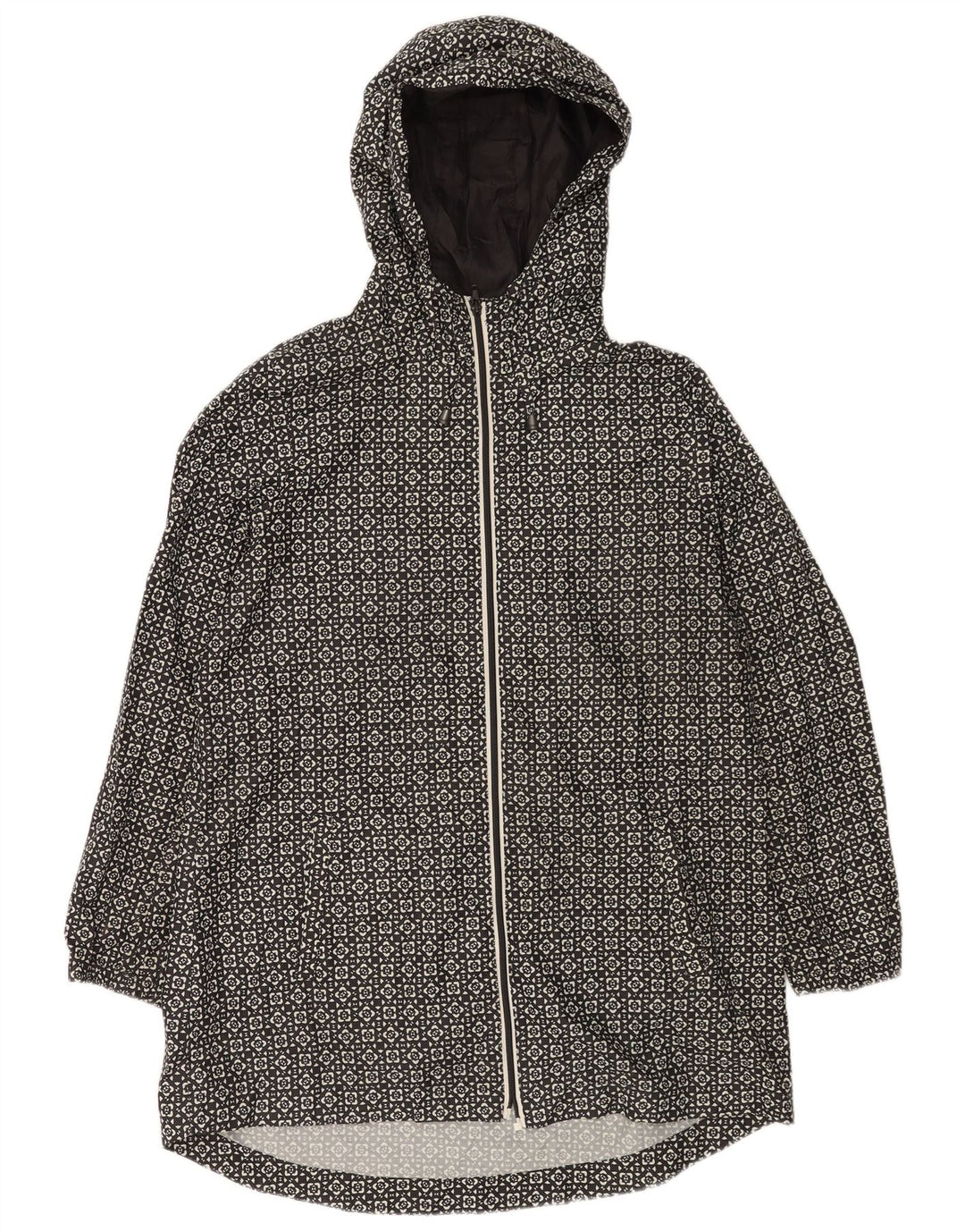 Marks & Spencer Damen-Regenmantel mit Kapuze, UK 14, Mittelschwarz, geometrisch