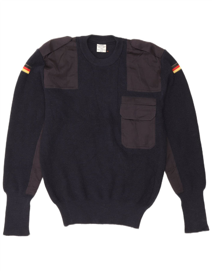 VINTAGE Herren-Pullover im Militär-Stil mit Rundhalsausschnitt, IT 50, mittleres Marineblau