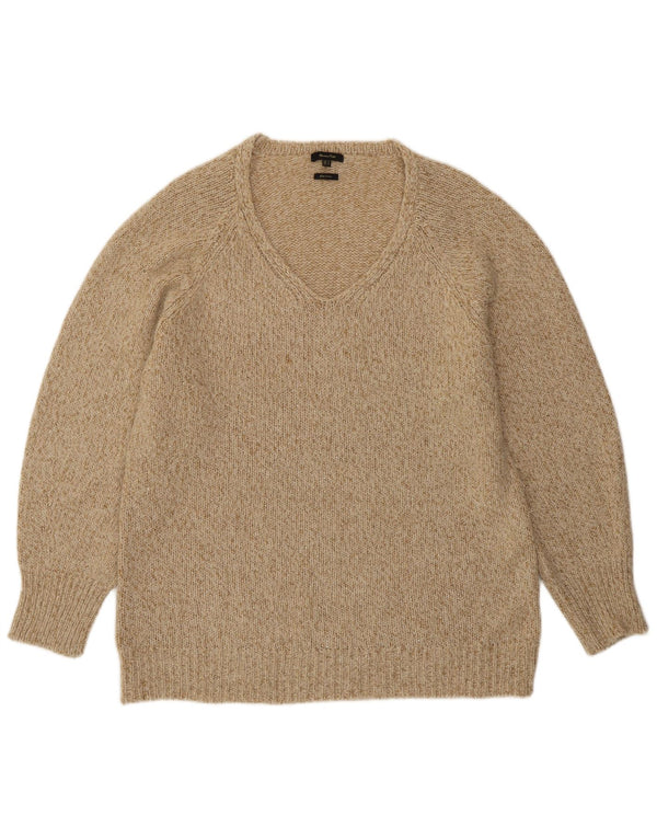 Massimo Dutti Damen-Pullover mit V-Ausschnitt, UK 14, mittelbeige gefleckte Wolle