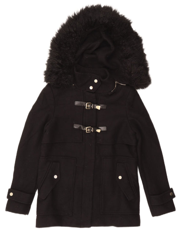 Zara Damen Kapuzen-Dufflejacke UK 12 Medium Black Wool