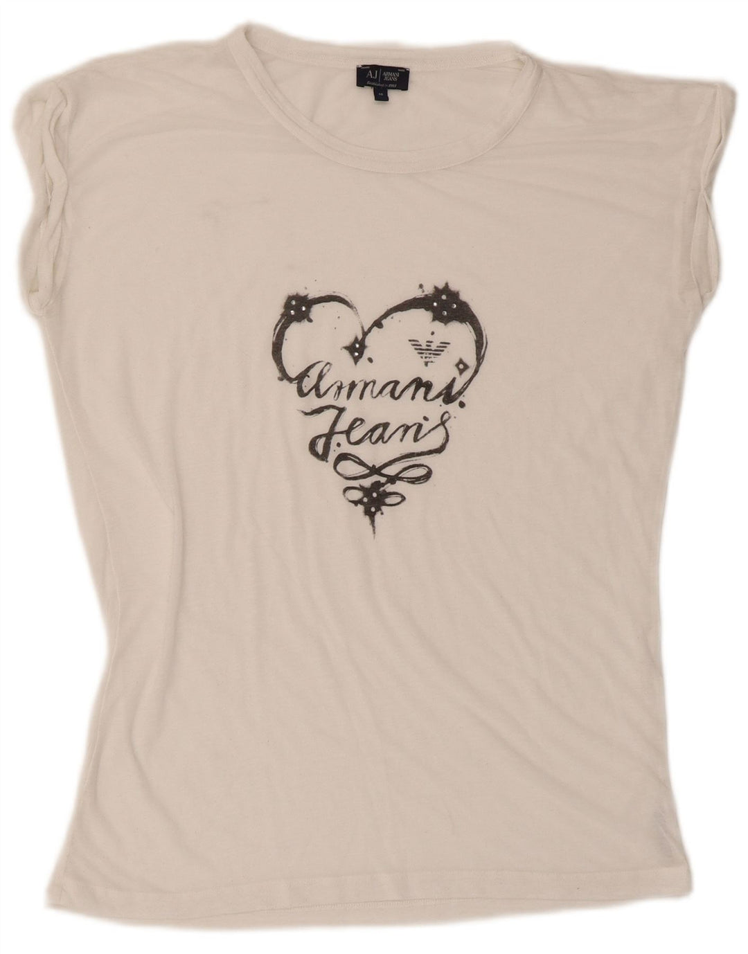 Armani Jeans Damen Grafik-T-Shirt-Oberteil EU 40 Mittelweiß
