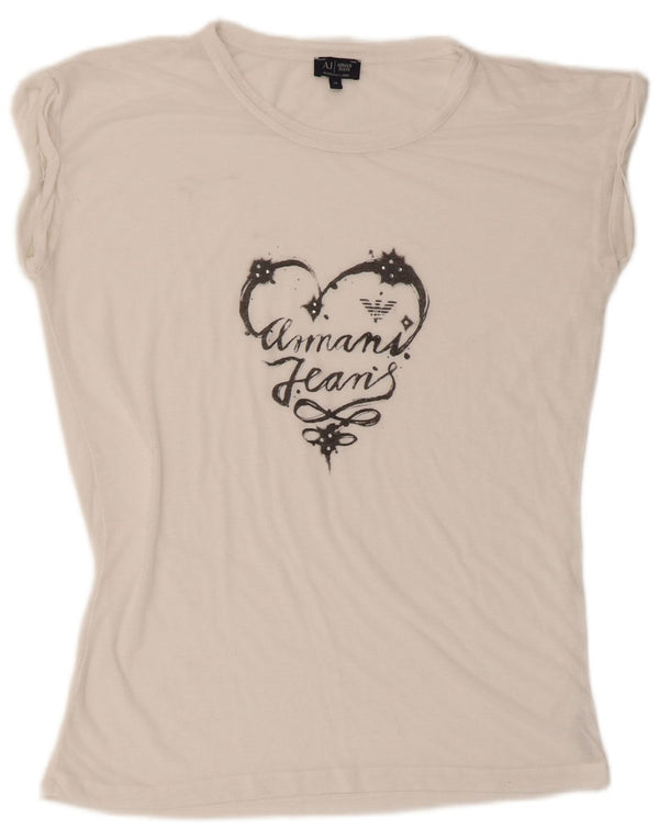 Armani Jeans Damen Grafik-T-Shirt-Oberteil EU 40 Mittelweiß