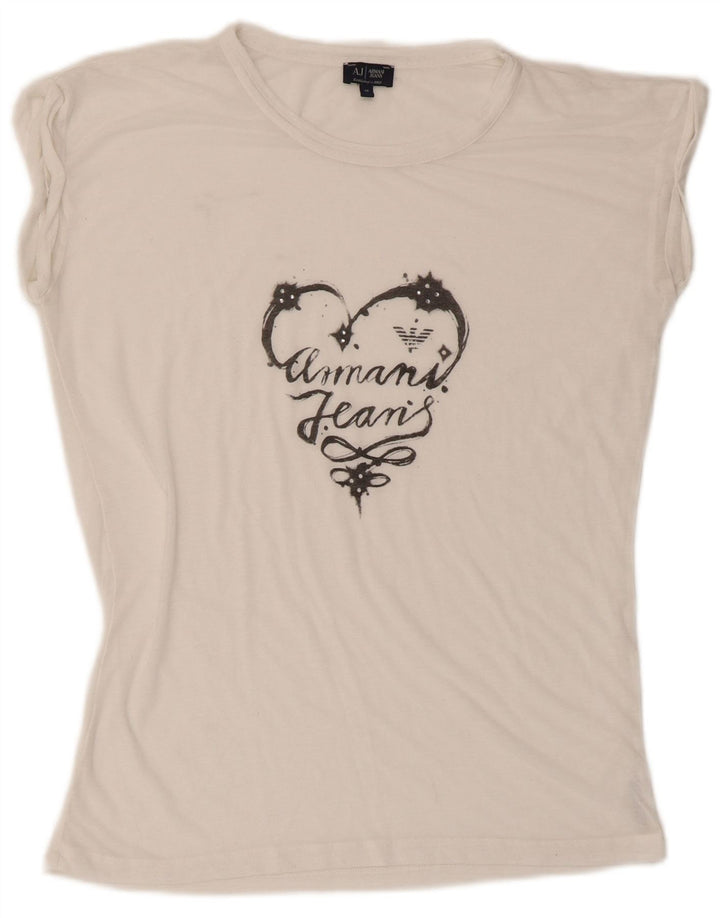 Armani Jeans Damen Grafik-T-Shirt-Oberteil EU 40 Mittelweiß