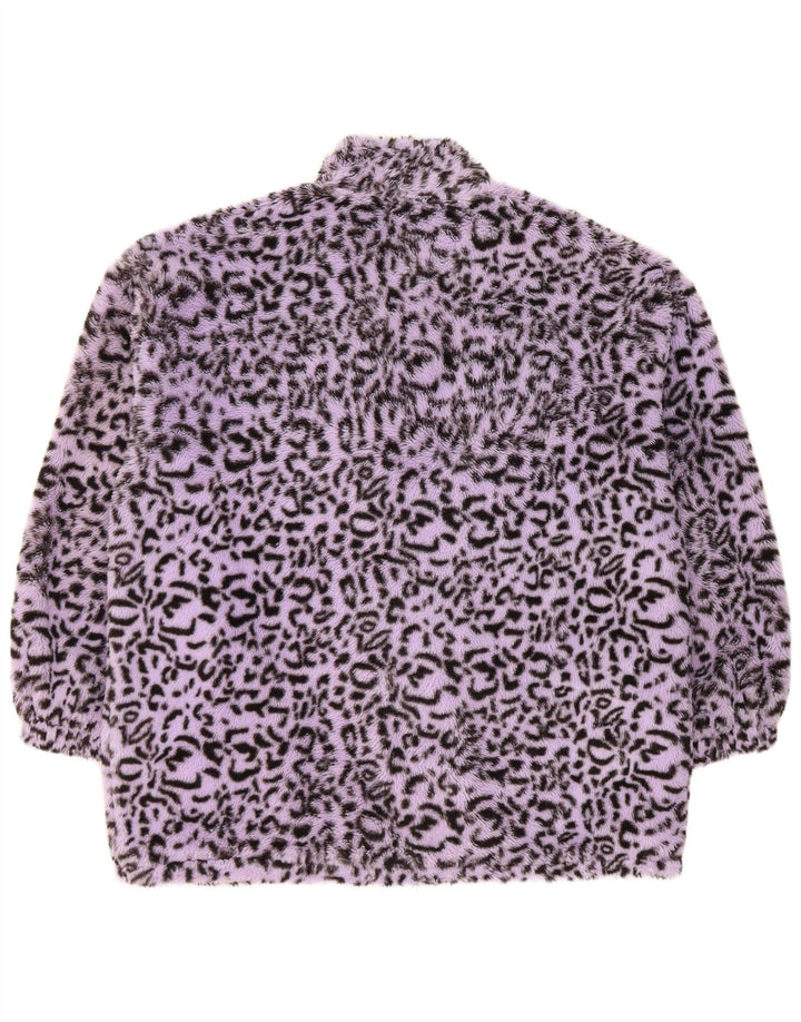 VINTAGE Damen Bomberjacke aus Kunstfell UK 18 XL Lila Animal Print