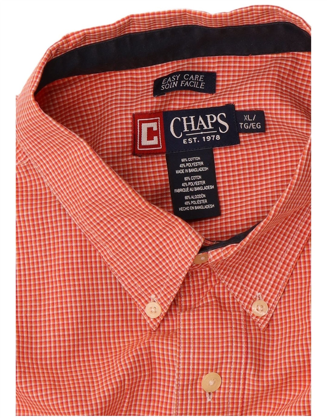 Chaps Herrenhemd XL Orange Gingham Baumwolle