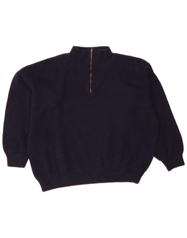 Vintage Damen Übergroßer Pullover mit Reißverschluss, UK 16, große marineblaue Wolle