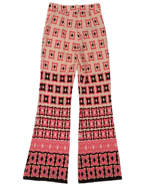 Zara Damen High Waist Flare Freizeithose XS W24 L33 Rosa Geometrisch