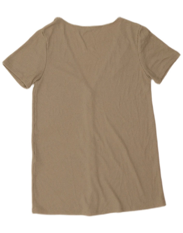 Zara Damen Kurzarm-Hemdbluse UK 14 Mittelbeige Viskose
