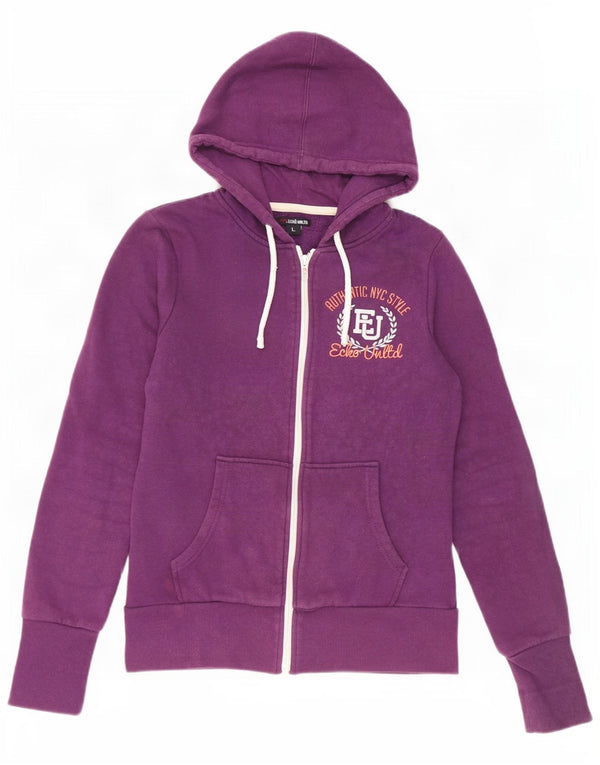 Ecko Unltd Womens Graphic Zip Hoodie Sweater UK 14 Large Lila Baumwolle