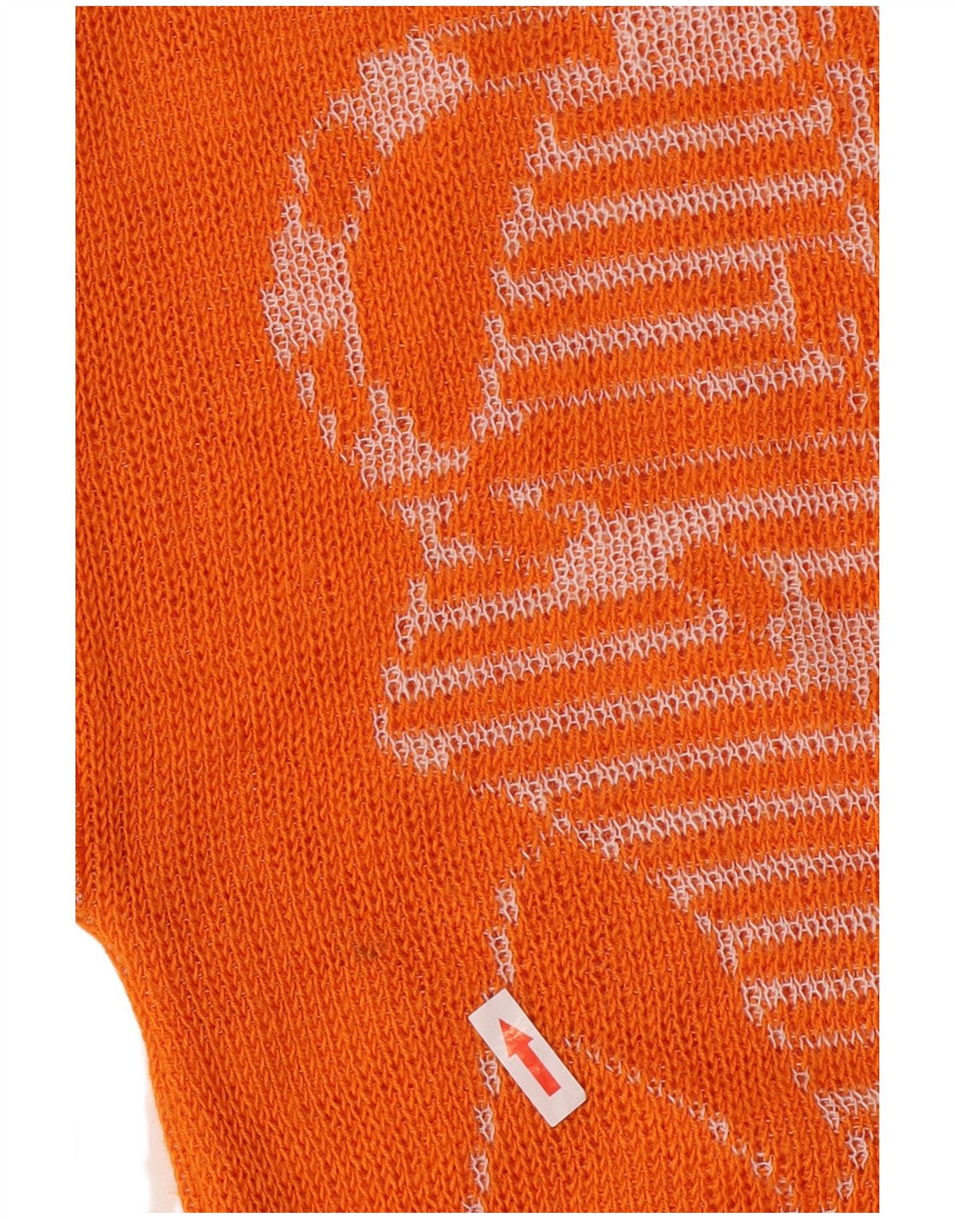 Vintage Damen Pullover mit grafischem Rundhalsausschnitt, UK 12, Mittelorange, Acryl