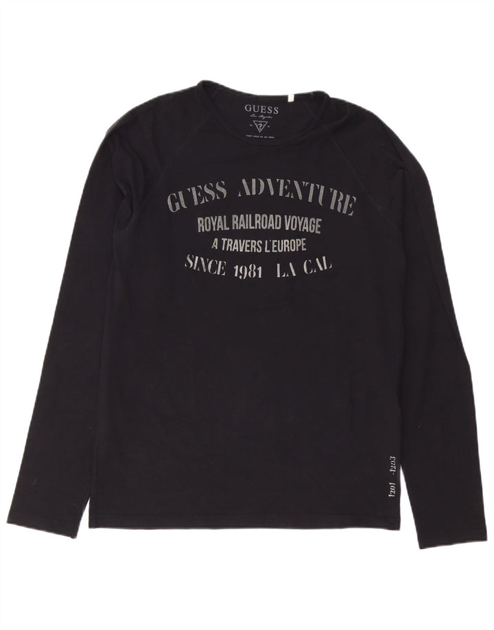 Guess Herren Grafik-T-Shirt Langarm Medium Schwarz