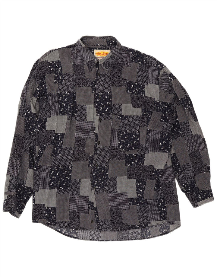 VINTAGE Herrenhemd XL Schwarz Patchwork Viskose