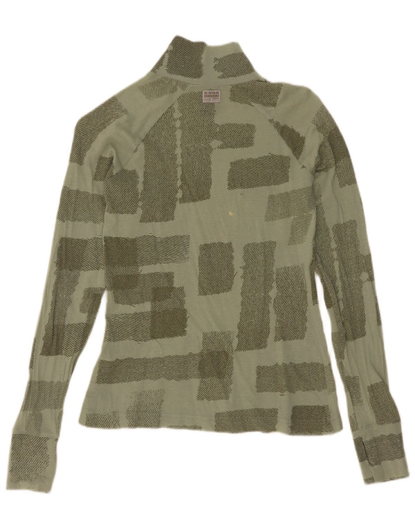 G-Star Raw Damen Top Langarm UK 8 Small Grüne geometrische Baumwolle