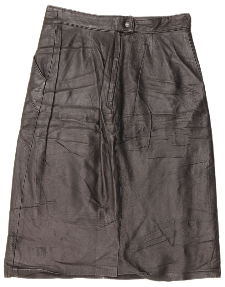 Vintage Damen Lederrock IT 42 Medium W26 Schwarzes Leder