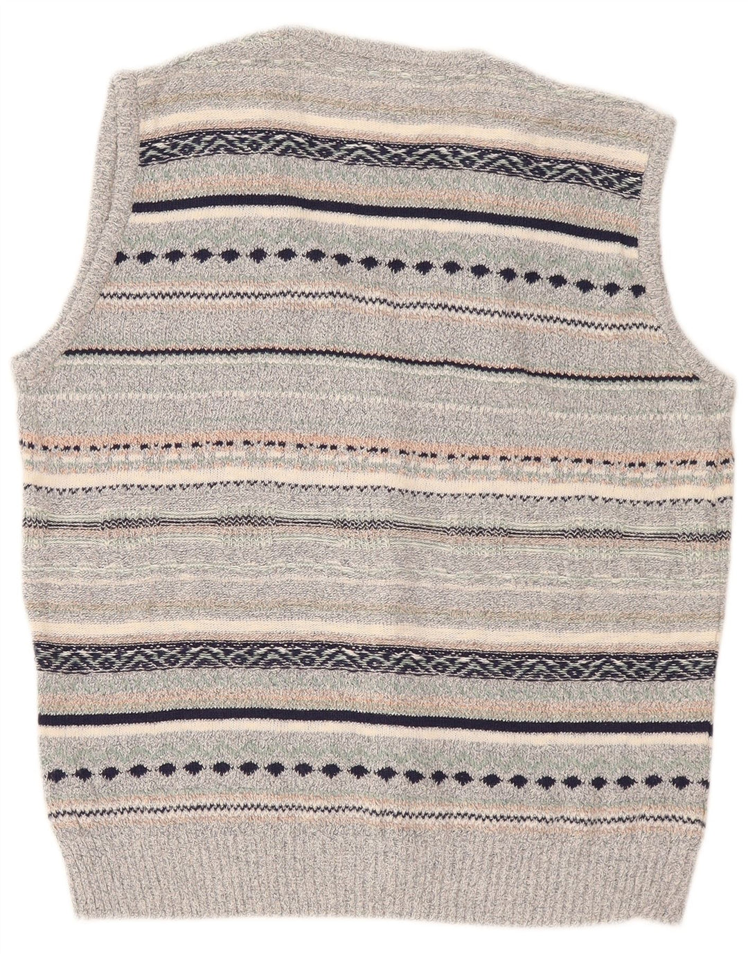Vintage Herren Ärmelloser Cardigan Pullover Mittelgrau gestreiftes Leinen