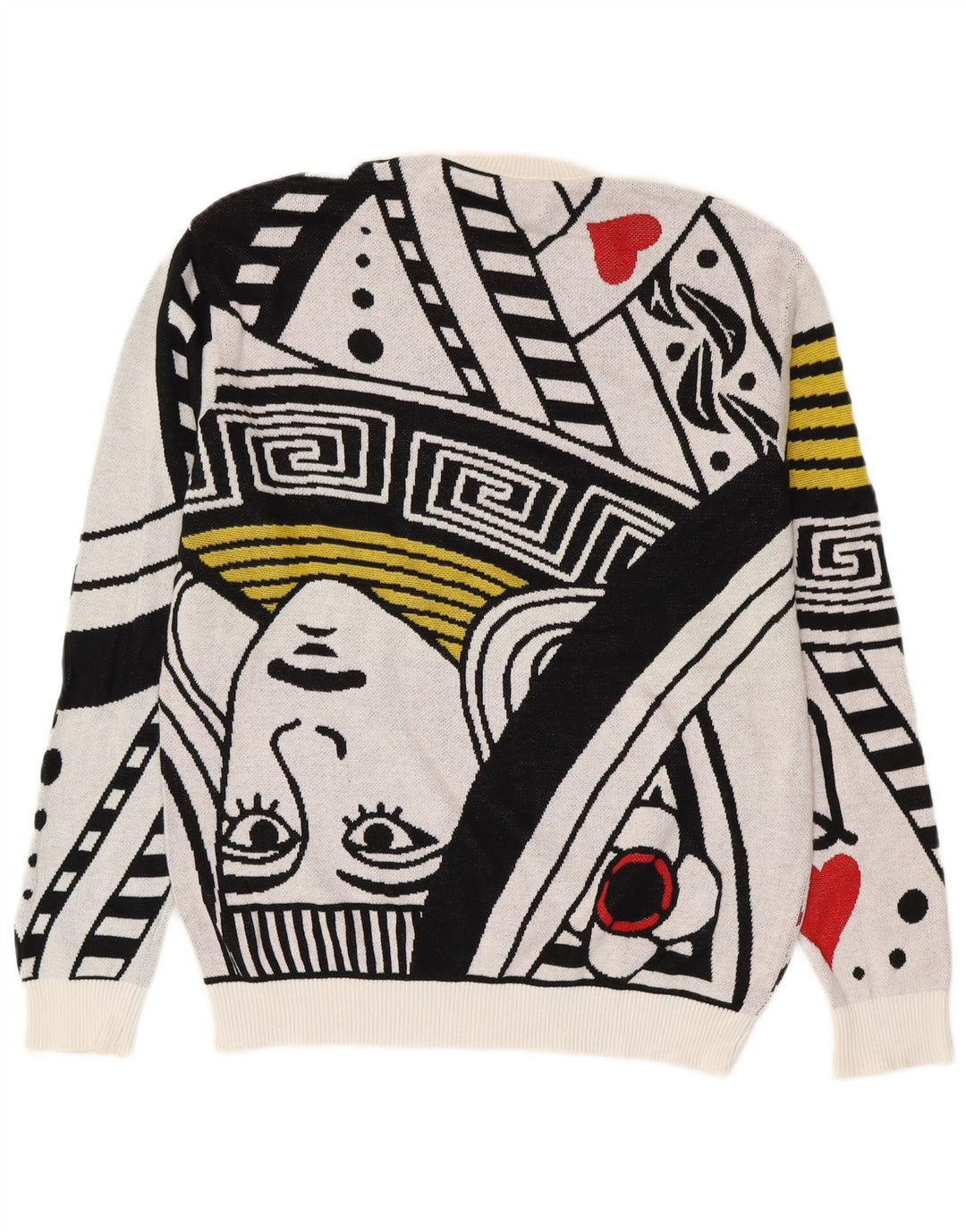 BENETTON Herren-Pullover mit Rundhalsausschnitt und Spielkarten-Grafik in Mittelweiß