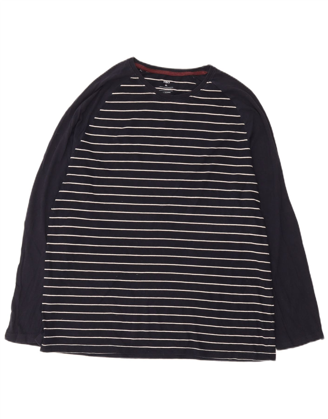 Marks & Spencer Herren-Top, langärmelig, XL, marineblau, gestreift, Baumwolle