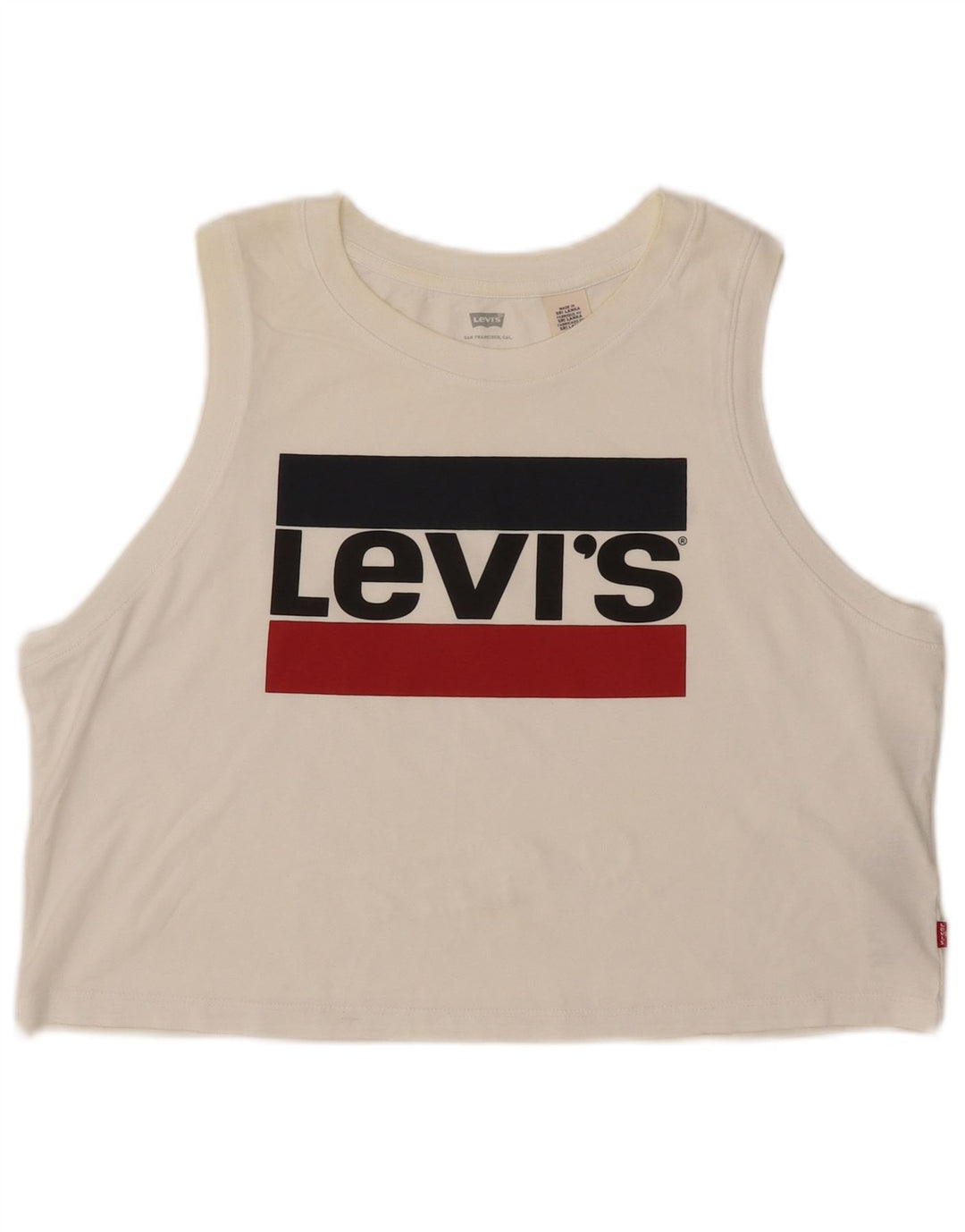 LEVI'S Damen Crop Graphic Vest Top UK 16 Large Off White Cotton