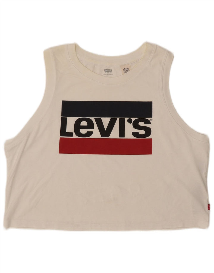 LEVI'S Damen Crop Graphic Vest Top UK 16 Large Off White Cotton
