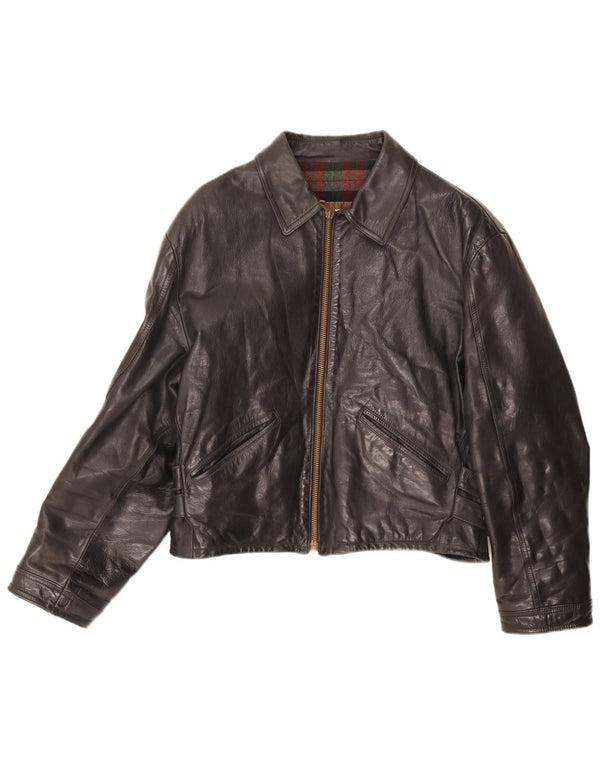 Vintage Damen Crop Lederjacke IT 52 2XL Schwarzes Leder
