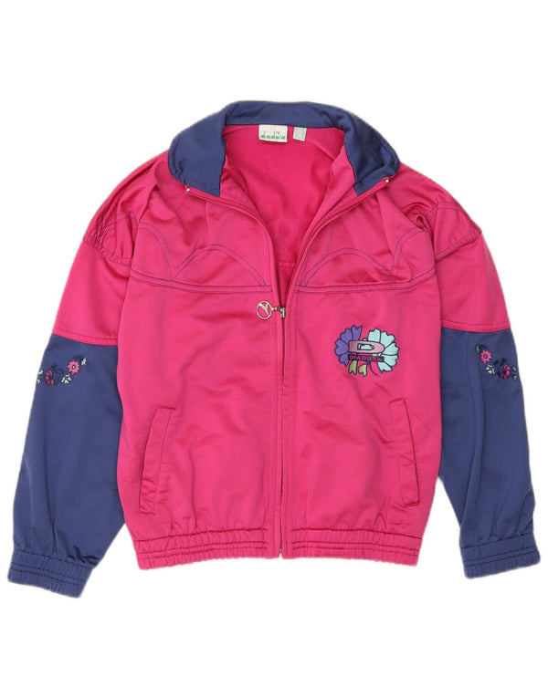 Diadora Damen-Trainingsanzug-Top-Jacke, UK-Größe 28, klein, rosafarbenes Farbblock-Polyester