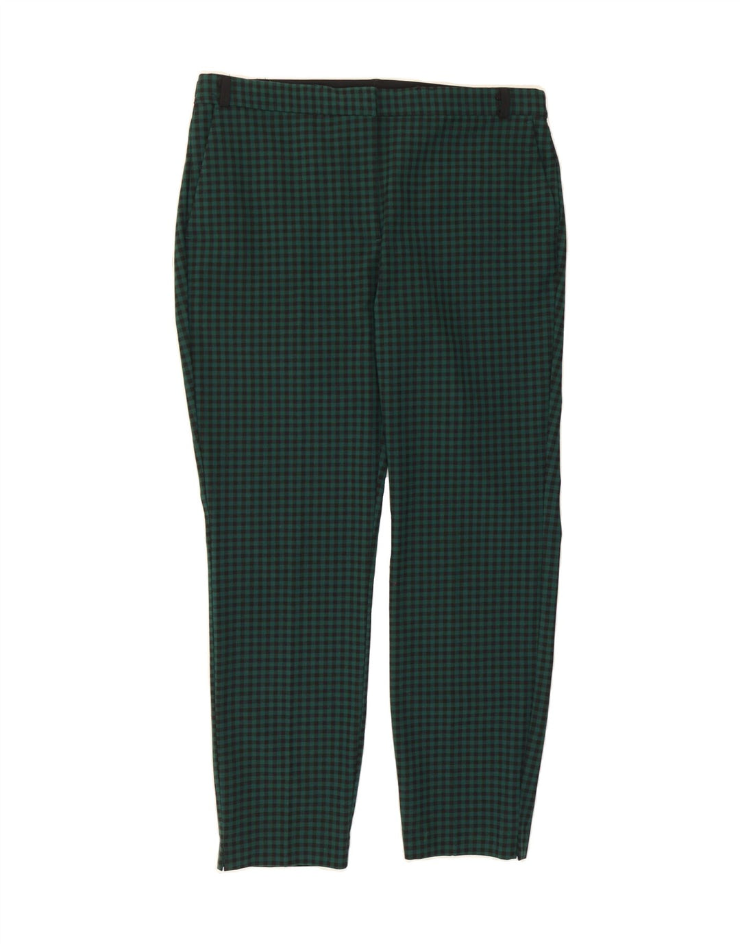 ZARA Womens Slim Cropped Trousers W32 L27 Green Gingham Polyester Vintage Zara and Second-Hand Zara from Messina Hembry 