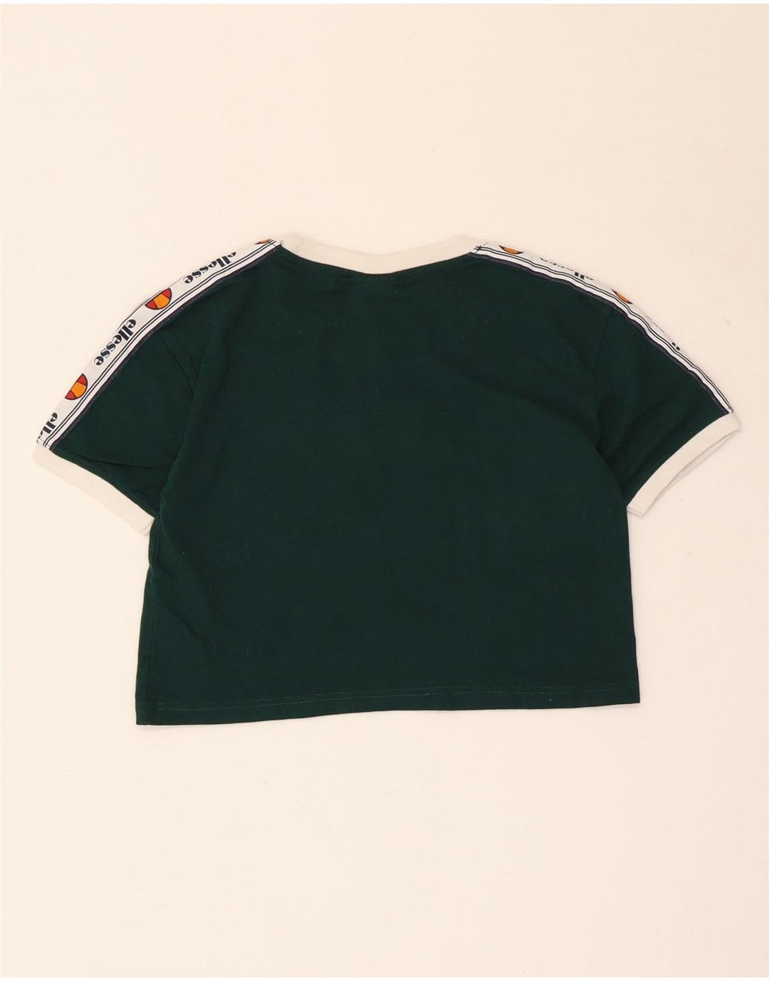 ELLESSE Damen Crop Graphic T-Shirt Top UK 4 XS Grüne Baumwolle