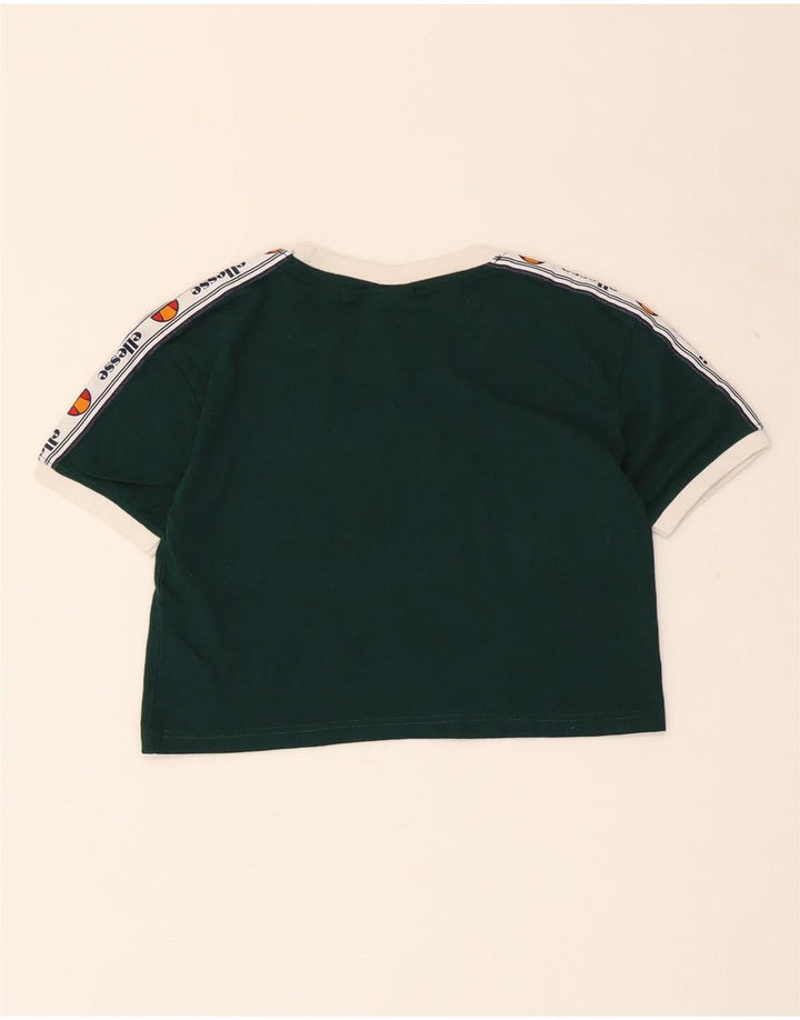 ELLESSE Damen Crop Graphic T-Shirt Top UK 4 XS Grüne Baumwolle
