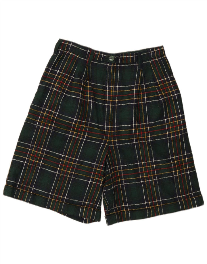 VINTAGE Lässige Damen-Shorts mit hoher Taille, W28, mittelgrün kariert