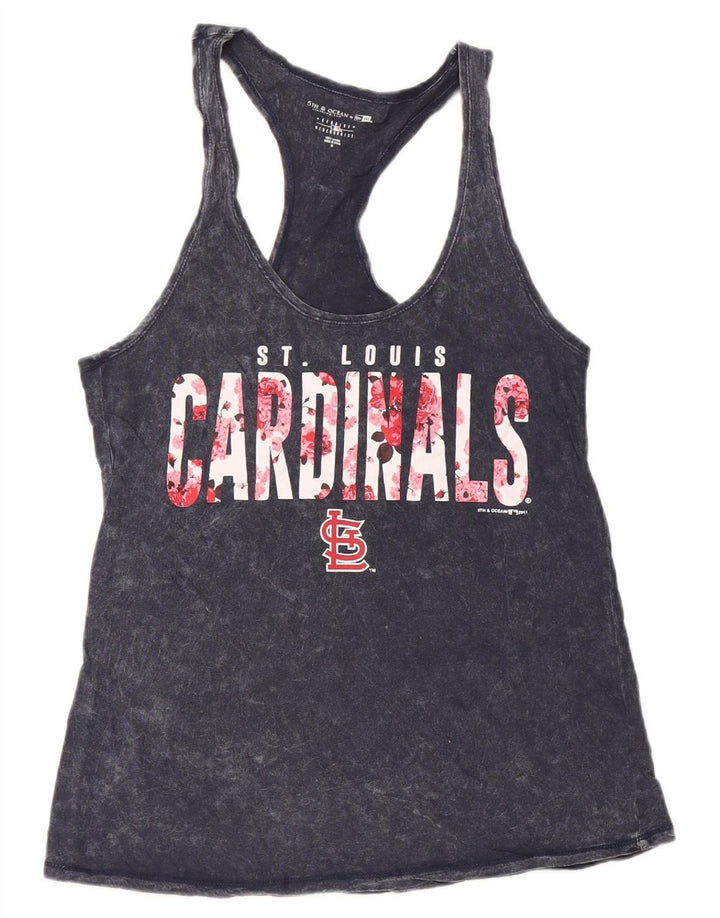 GENUINE MERCHANDISE Womens Graphic Vest Top UK 12 Medium Navy Blue