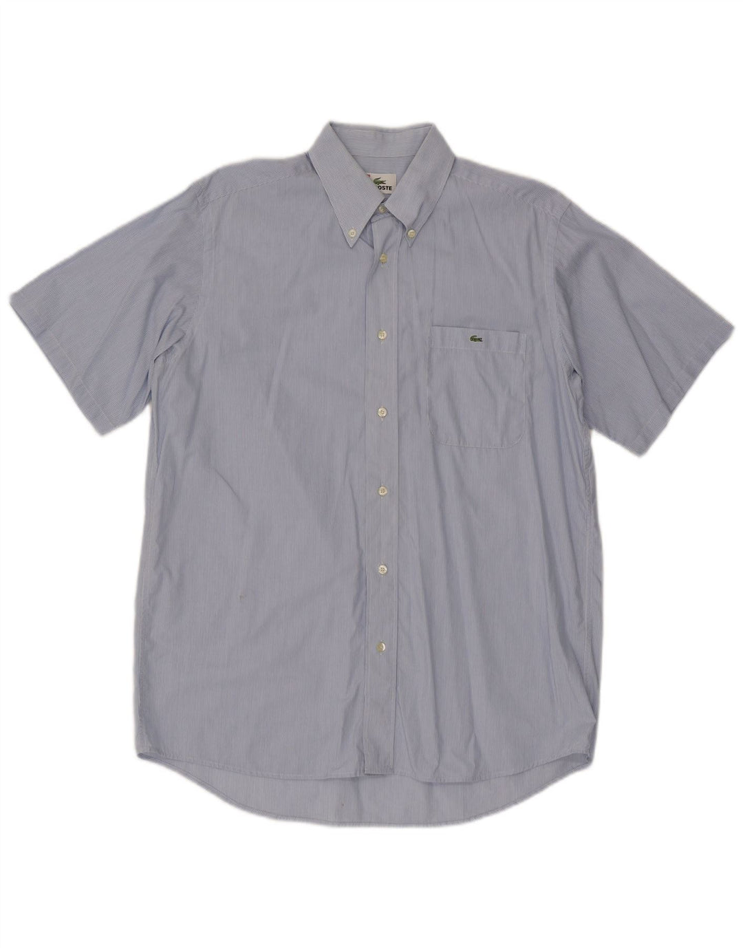Lacoste Herren-Kurzarmhemd, Größe 39, mittelblaue Nadelstreifen-Baumwolle