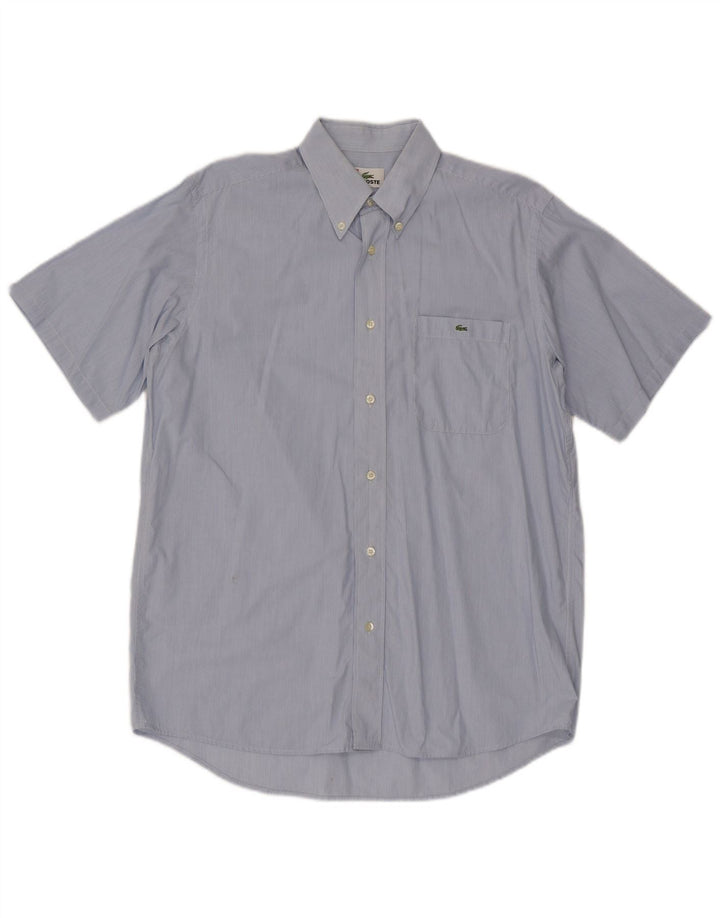 Lacoste Herren-Kurzarmhemd, Größe 39, mittelblaue Nadelstreifen-Baumwolle