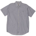 Lacoste Herren-Kurzarmhemd, Größe 39, mittelblaue Nadelstreifen-Baumwolle