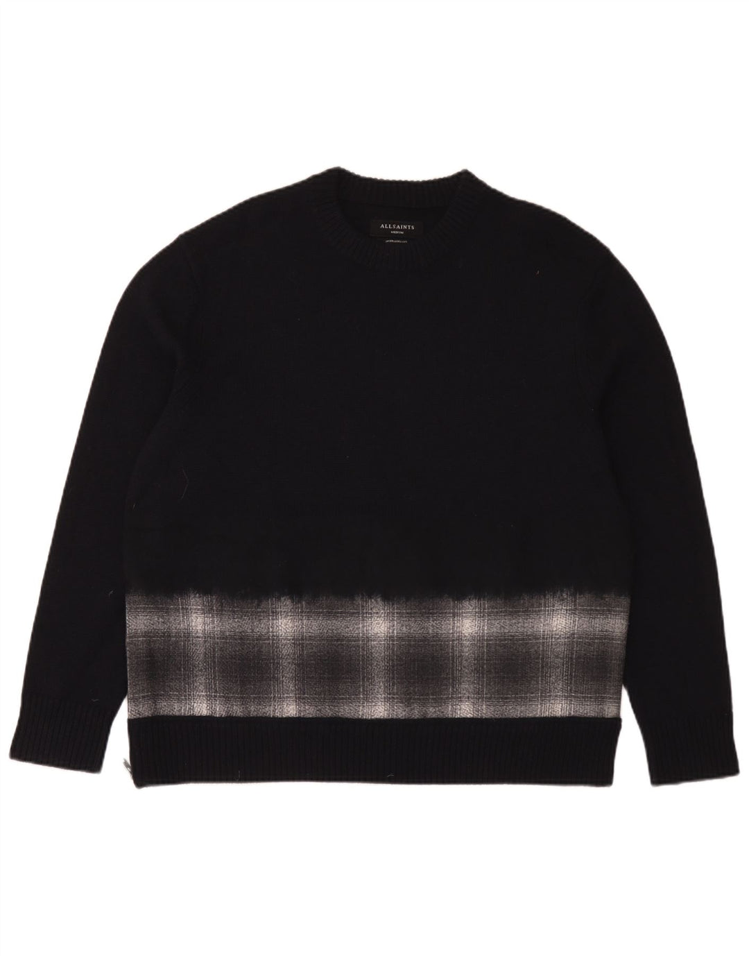 All Saints Herren-Pullover, übergroß, Rundhalsausschnitt, mittelblau, kariert