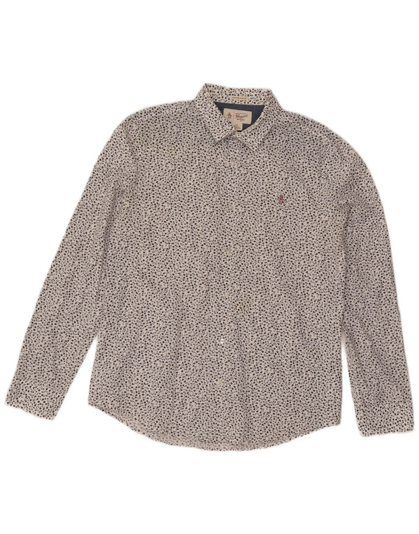 Penguin Herren Heritage Slim-Fit-Hemd, groß, weiße Baumwolle mit Blumenmuster