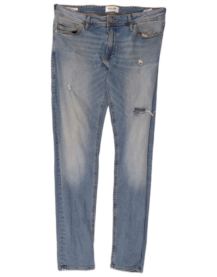 JACK & JONES Herren Liam Distressed Skinny Jeans W34 L32 Blau