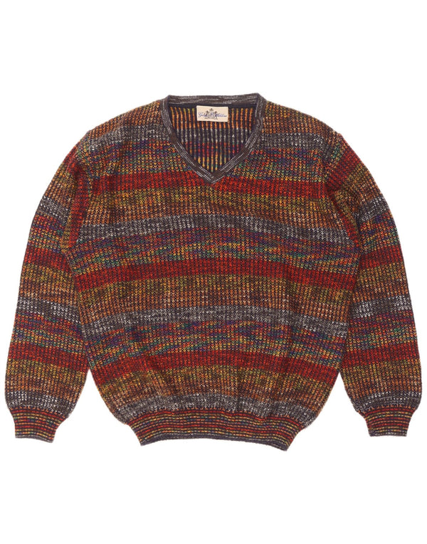 George Herren-Pullover mit V-Ausschnitt IT 50 Medium Mehrfarbig gestreifte Wolle