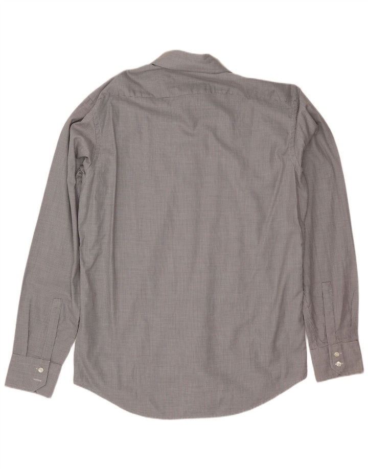 Hugo Boss Herrenhemd Größe 40 15 3/4 mittelgrau gefleckte Baumwolle