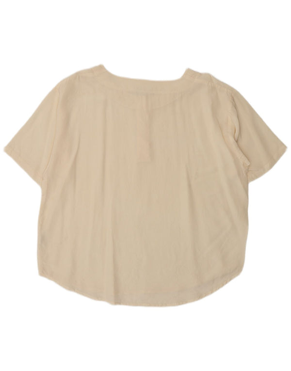 Vintage Damen Bluse Top UK 18 XL Beige Seide