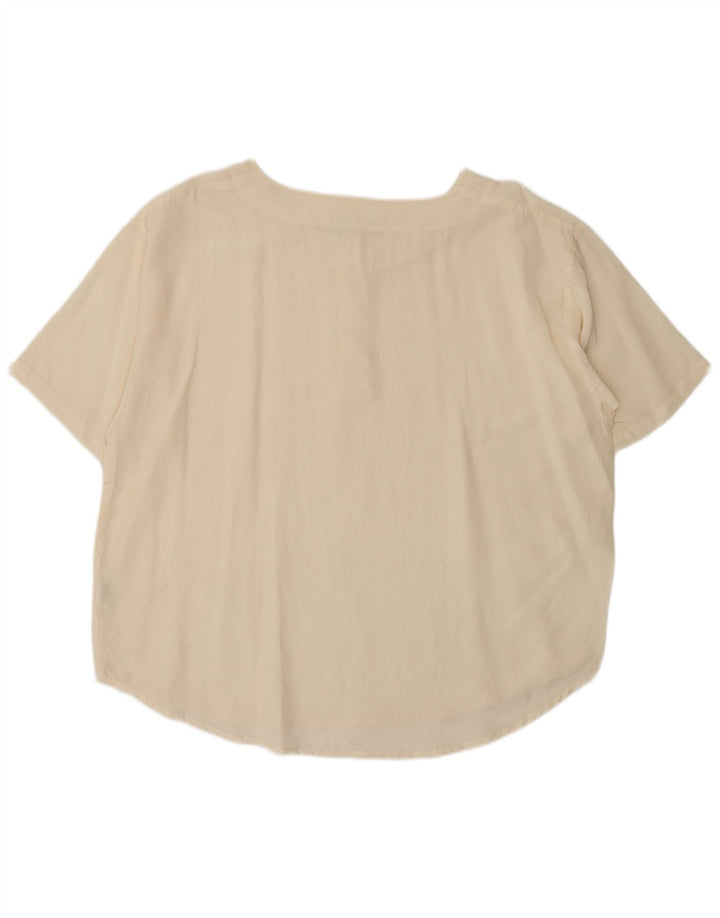 Vintage Damen Bluse Top UK 18 XL Beige Seide