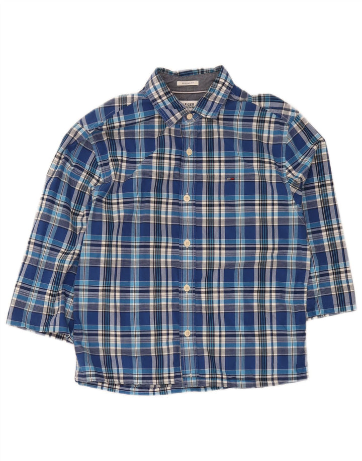 Tommy Hilfiger Herren-Hemd mit 3/4-Ärmeln, normaler Passform, klein, blau kariert