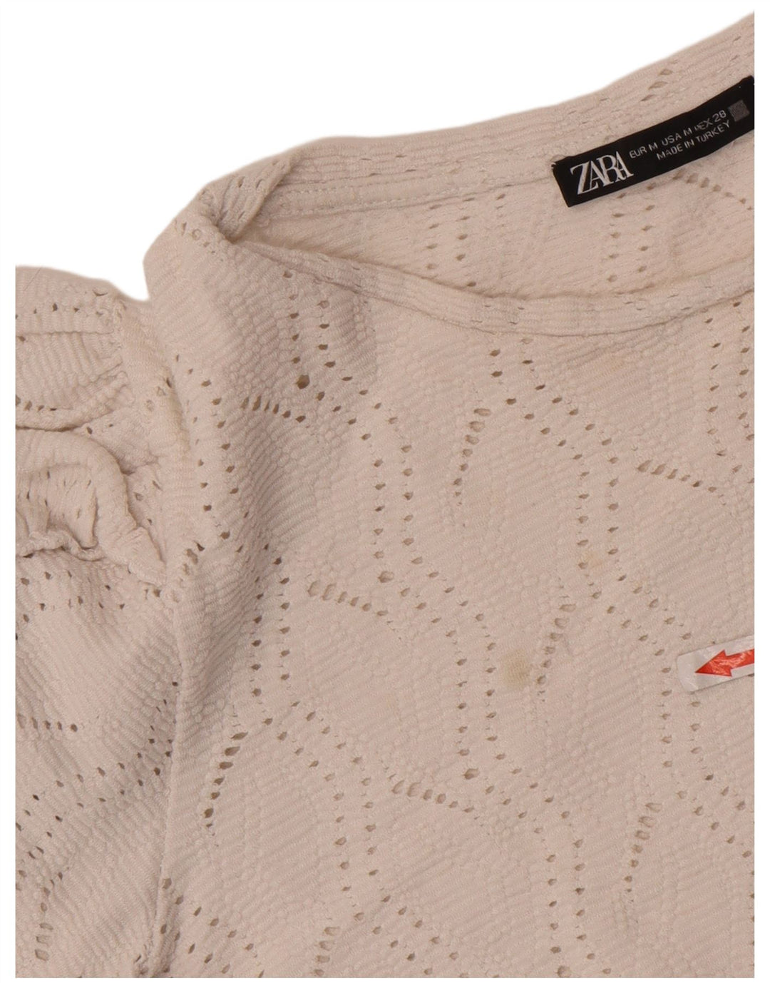 Zara Damen Crop Bluse Top UK 12 Mittelweiße Baumwolle