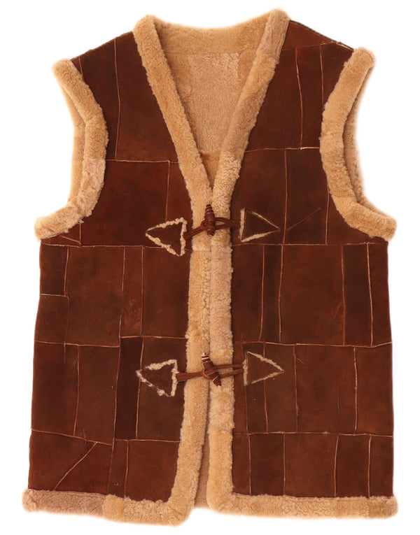 Vintage Herren Shearling Gilet UK 40 Large Braun