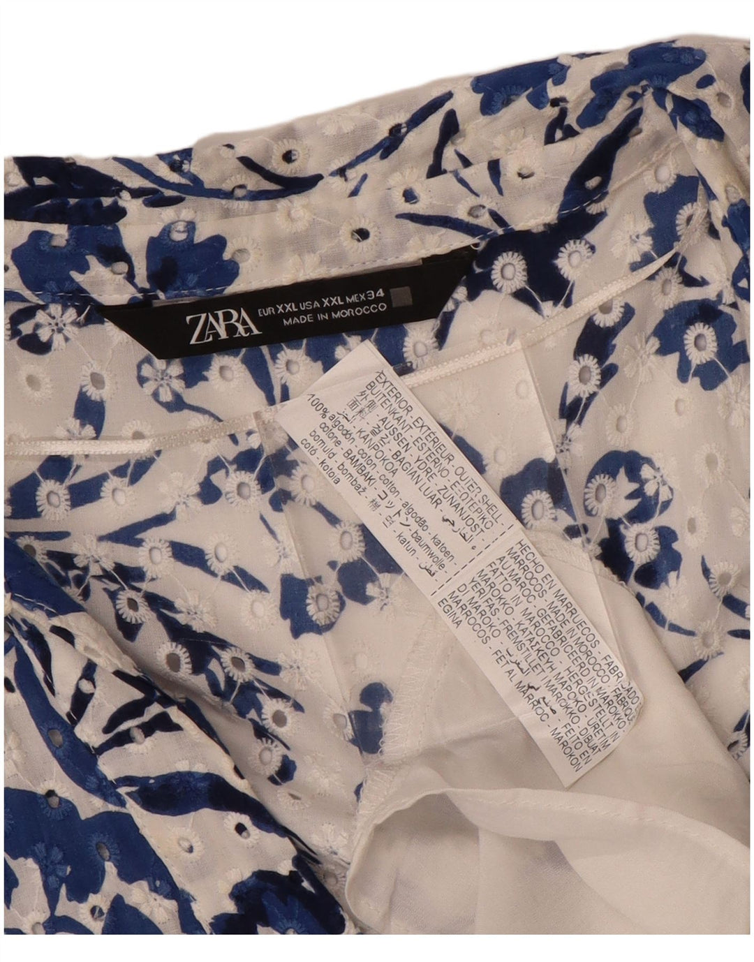 ZARA Damen Maxikleid mit kurzen Ärmeln, UK 20 2XL, blau geblümt, Baumwolle