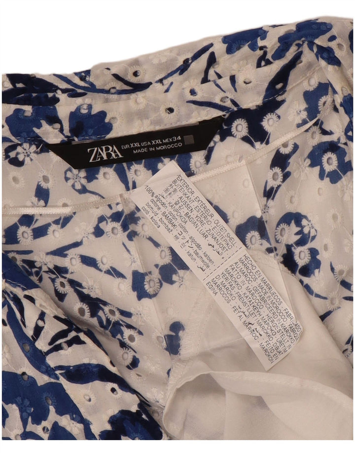 ZARA Damen Maxikleid mit kurzen Ärmeln, UK 20 2XL, blau geblümt, Baumwolle